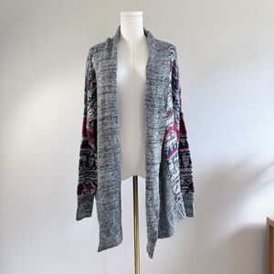 Roxy Aztec Draped Knit Cardigan Grey Blue Red Western Americana Large‎